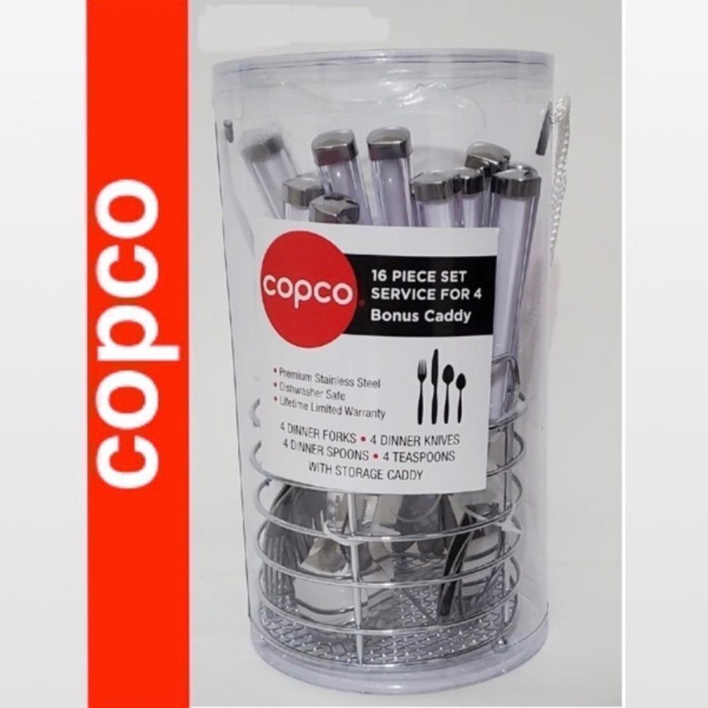 Flatware Dining Utensils, Silverware, 16 Piece Service for 4 With Caddy